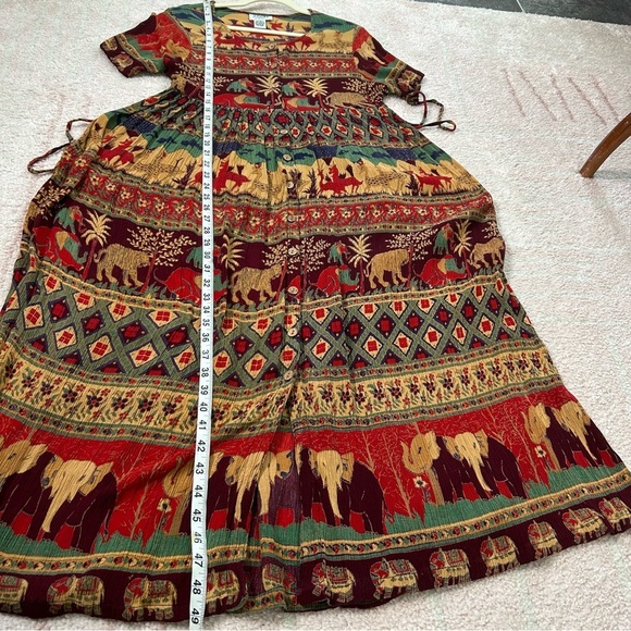 Vintage Bohemian Multicolor Maxi Dress Safari Print Size Medium Petite - Picture 8 of 13